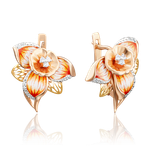 Серьги «Нарциссы» с английским замком из комбинированного золота с фианитами и эмалью