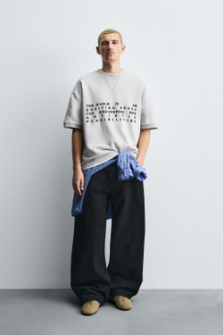 ZARA ТОЛСТОВКА С КОМБИНИРОВАННЫМИ ПРИНТАМИ, ЦВЕТ ЛЬДА