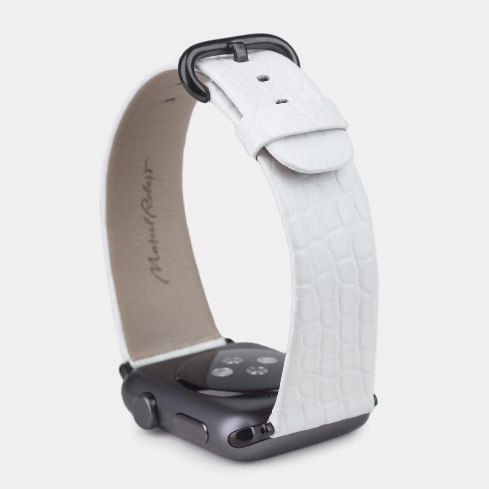 Ремешок для Apple Watch 40/41/42 mm из кожи аллигатора, белого цвета