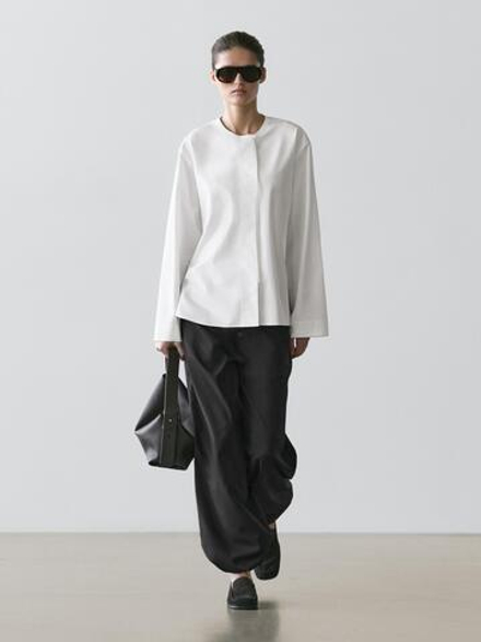 Massimo Dutti Рубашка из струящегося поплина, белый