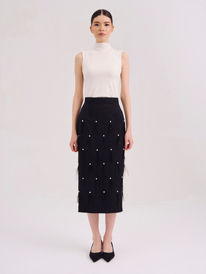 Юбка базовая с перьями черная