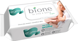 Салфетки влажные детские Sensitive, Bione, 72 шт