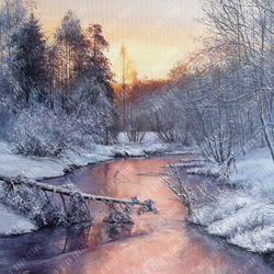 Вохмин И. Зимний вечер. Холст, масло. Россия, 2024 г.