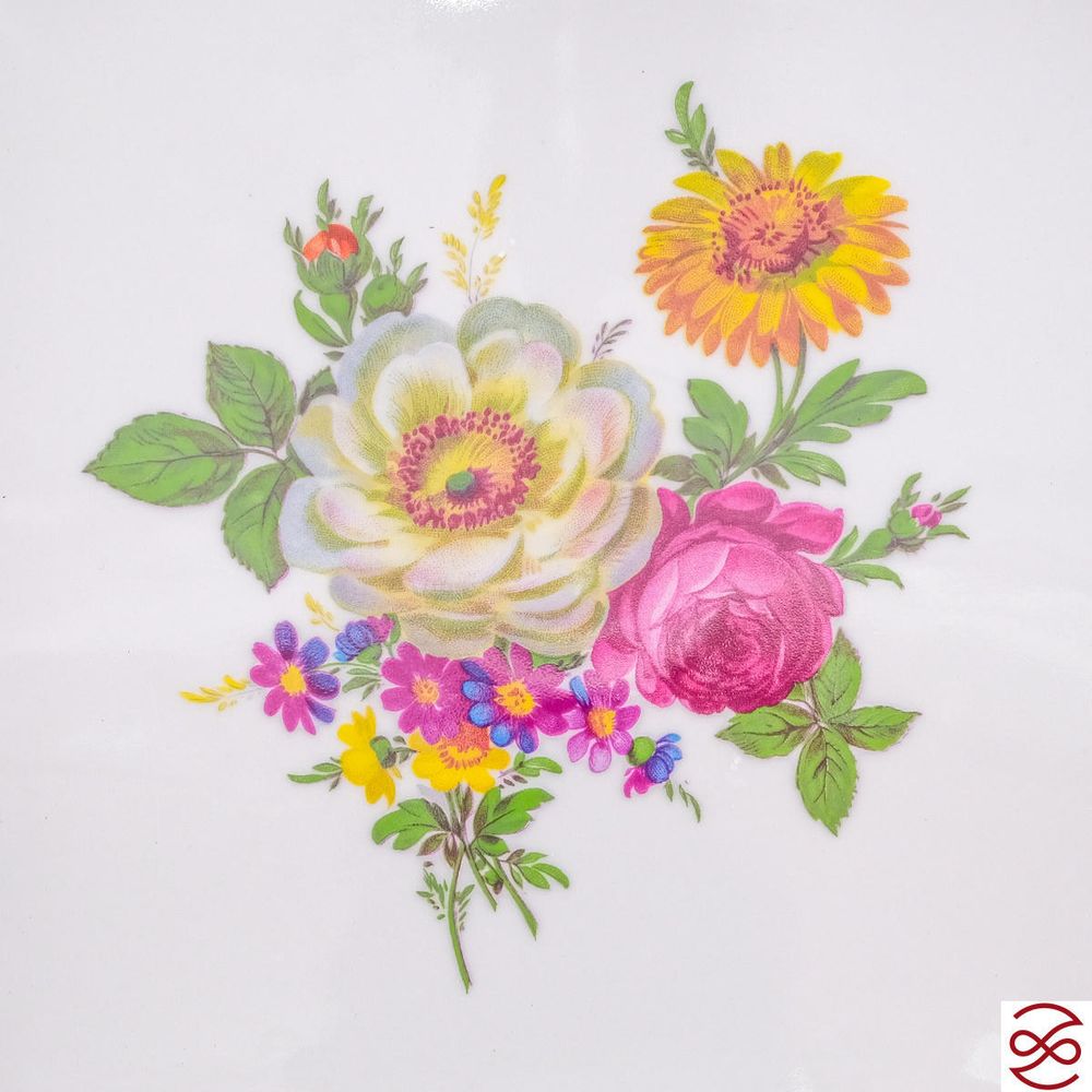 Салатник квадратный на ножке Queen's Crown Мейсенский букет 23см