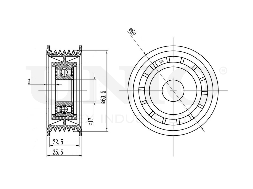Ролик направляющий приводного ремня UNIO TNS-10003