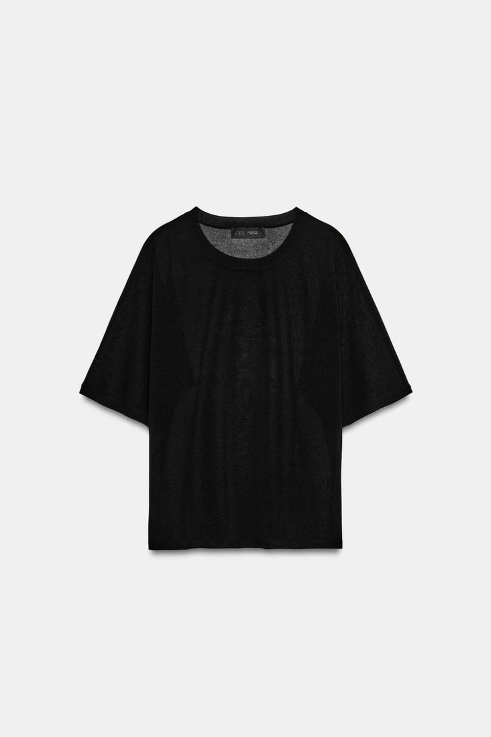 ZARA ТОП ИЗ ТОНКОГО ТРИКОТАЖА С КОРОТКИМ РУКАВОМ, ЧЕРНЫЙ