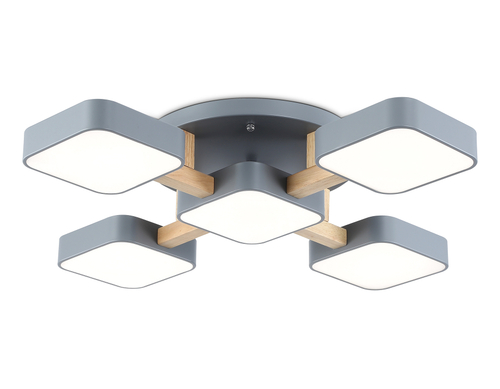 Светильник светодиодный подвесной FL4882/5 GR/WD серый/дерево 90W 3000-6000K 675*675*110 (без ПДУ)