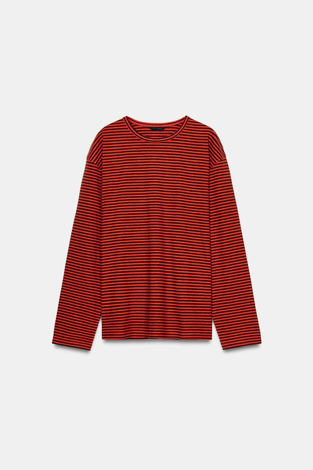 ZARA ФУТБОЛКА ИЗ ХЛОПКА И ЛЬНА В ПОЛОСКУ, ОТТЕНКИ КРАСНОГО