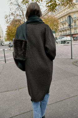 ZARA ОДНОТОННЫЙ ШАРФ ИЗ ШЕРСТИ С МЕХОВЫМ ЭФФЕКТОМ, ЧЕРНЫЙ