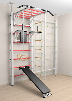 Шведская стенка Sv Sport враспор (Турник рукоход/Брусья/Скамья/Канат/Kольца/Лестница/Канатный лаз/Сетка)