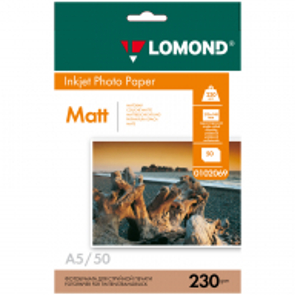 Фотобумага А5 (210*148) для стр.принтеров Lomond, 230г/м2 (50л) мат.одн. 102069