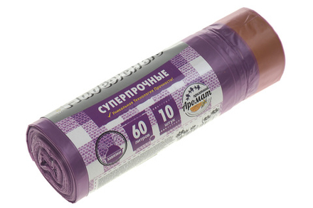 Мешки для мусора Надежные 60л 10 шт/уп 23мкм 60смх80см фиолетовые с завязками вес рулона 184г вес мешка 18.4г ПСД дно плоское со швом без боковых фальцев Ромашка ВЗ-060-10/15