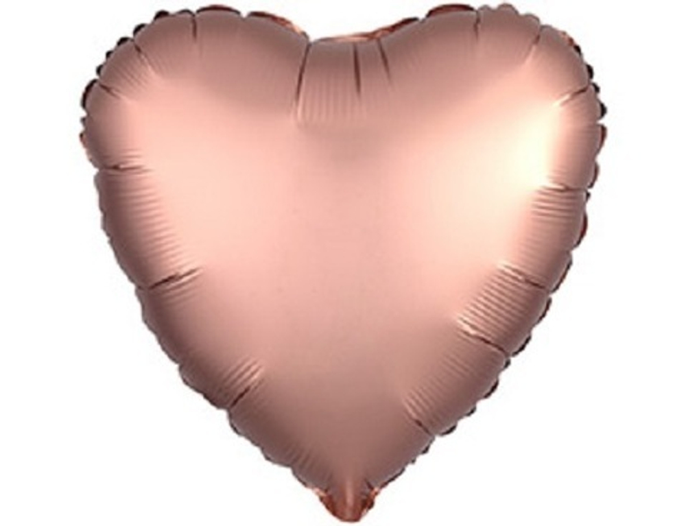 А 19"/48 см, Сердце, Сатин, Розовая медь/Розовое золото (Rose Copper)(надутый гелием)