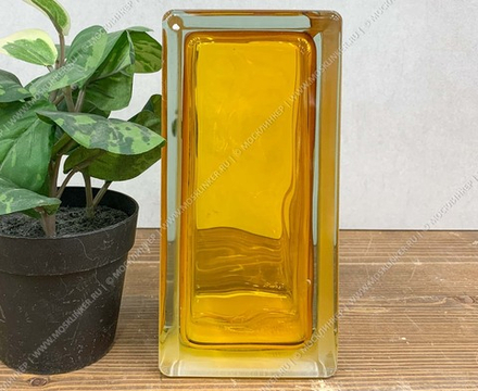 Стеклоблок Vitrablok Половинка Медовый Волна 19x9x8 - окрашенный внутри