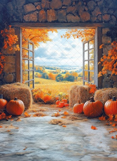 Амбар с тыквами №1 - фон неопреновый