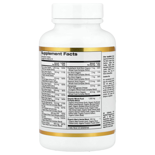 California Gold Nutrition, мультивитамины из органических цельных продуктов для мужчин старше 40 лет, с экстрактами органической амлы, органического подсолнечника, органической моринги и органического шиитаке, 60 таблеток