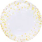 Шар (20''/51 см) Сфера 3D, Deco Bubble, Золотое конфетти, Прозрачный, 1 шт. в упак.