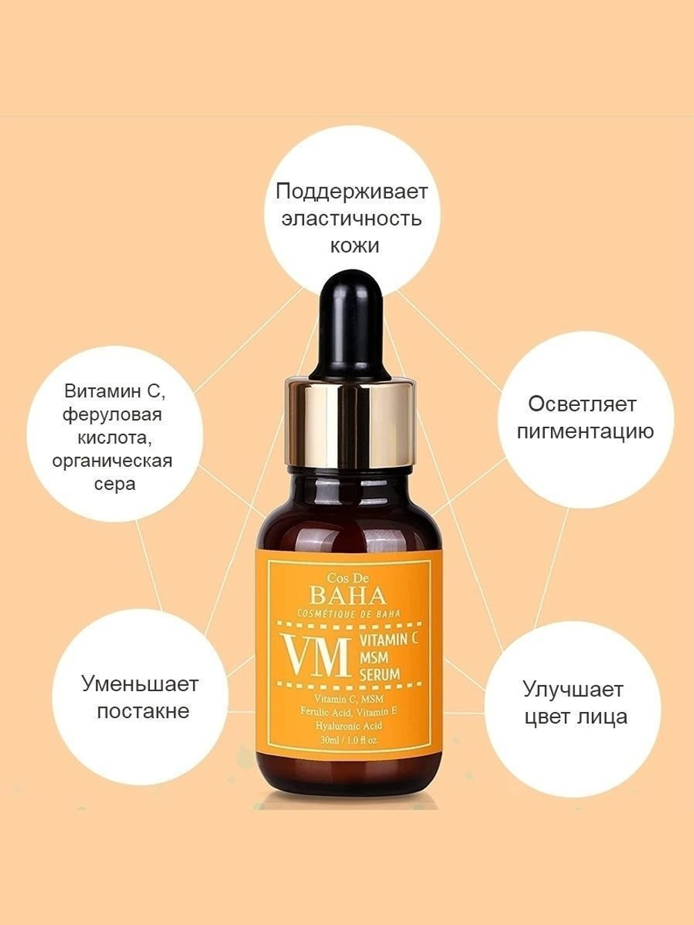 Сыворотка с витамином C и феруловой кислотой Cos De Baha Vitamin C MSM Serum (VM), 30 мл