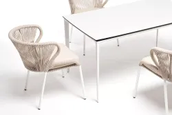 "Малага" обеденная группа на 4 персоны со стульями "Милан", каркас белый, роуп бежевый