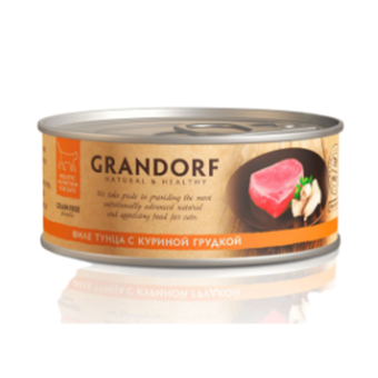 Влажный корм GRANDORF Tuna with Chicken in Broth консервы для кошек Филе тунца с куриной грудкой в бульоне 6уп по 70гр