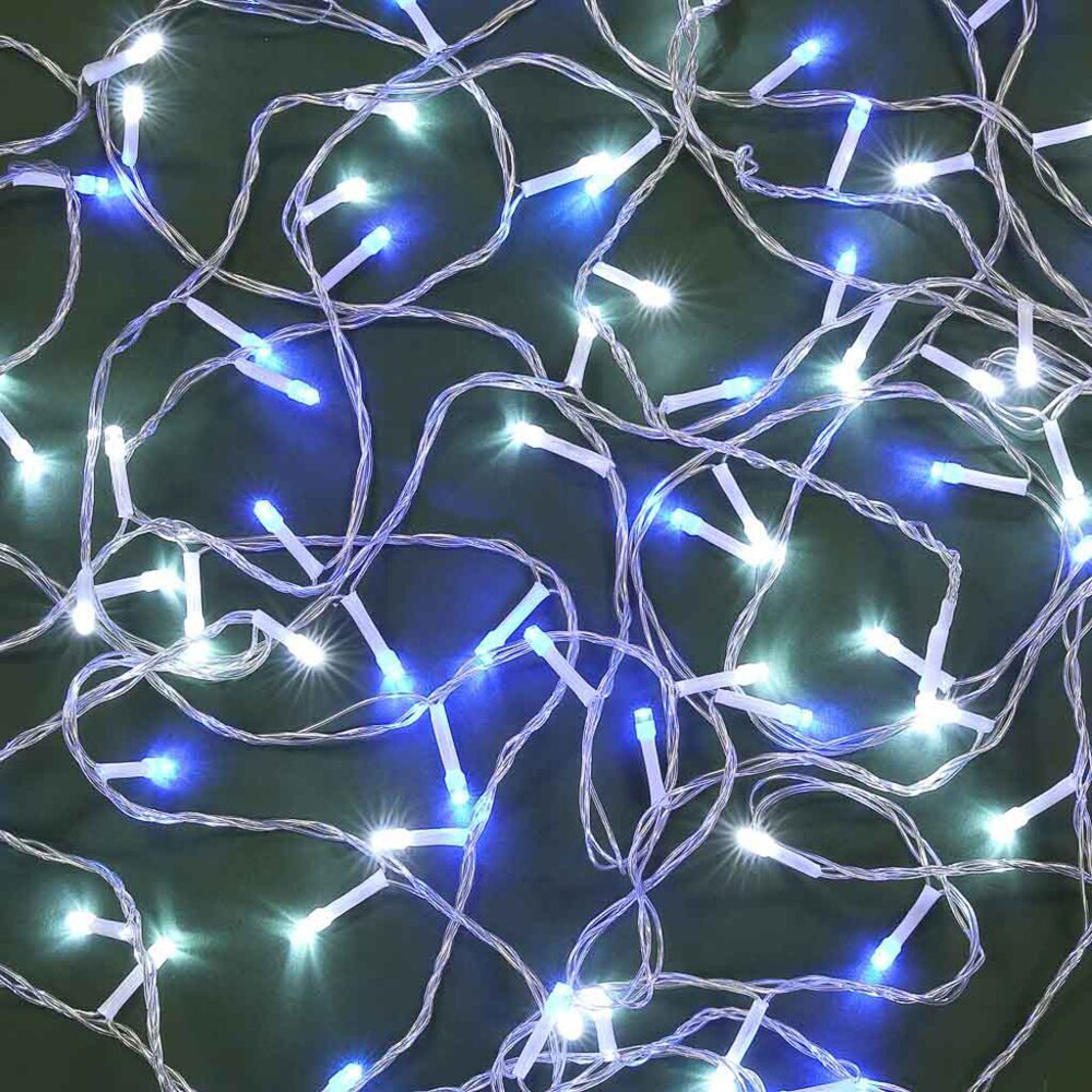 Гирлянда электрическая 9м 100LED, прозрачный шнур, вьюн, 220В, голубой/белый