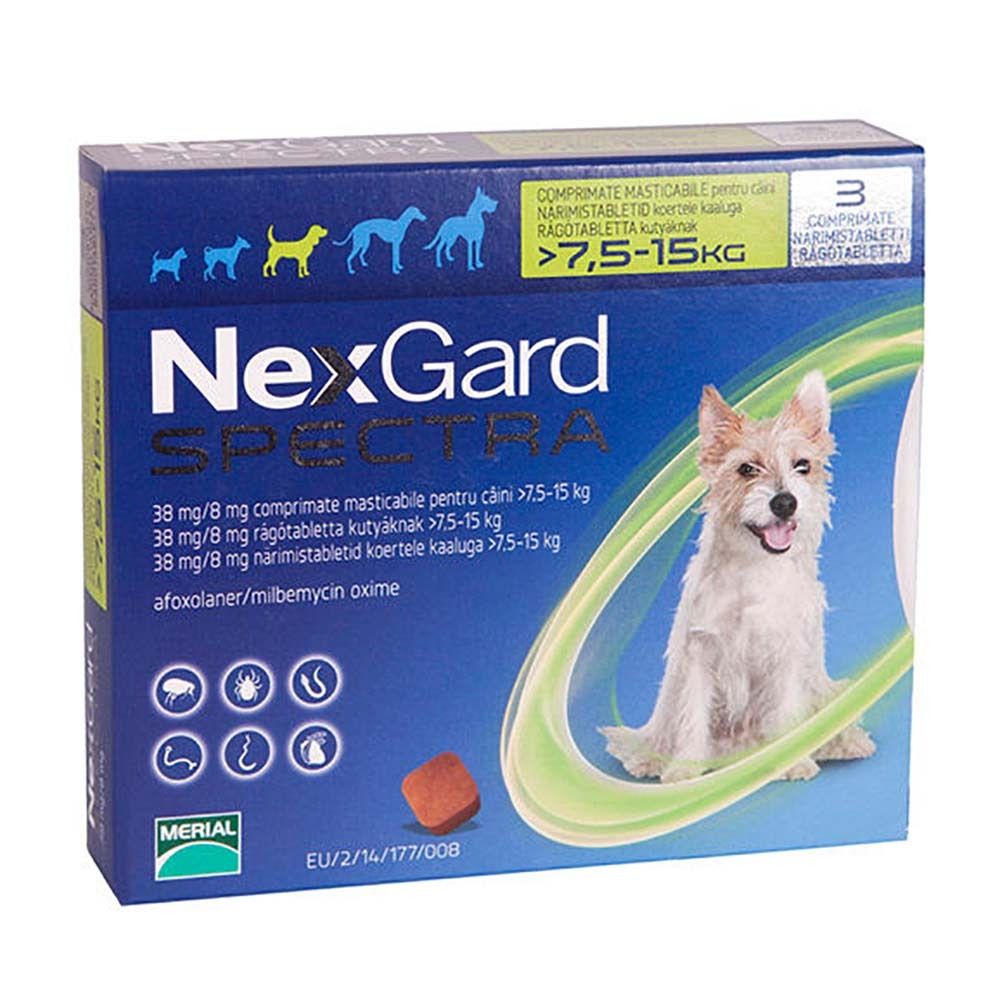 Фронтлайн Нексгард Спектра M - таблетка жевательная для собак 7,5-15 кг от блох, клещей и глистов, цена за 1 таблетку (в упаковке 3шт)