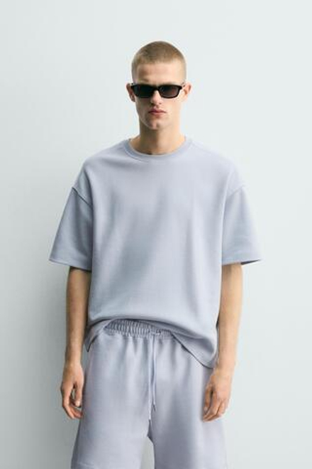 ZARA ТОЛСТОВКА RELAXED FIT ИЗ ИНТЕРЛОКА, ГОЛУБОЙ