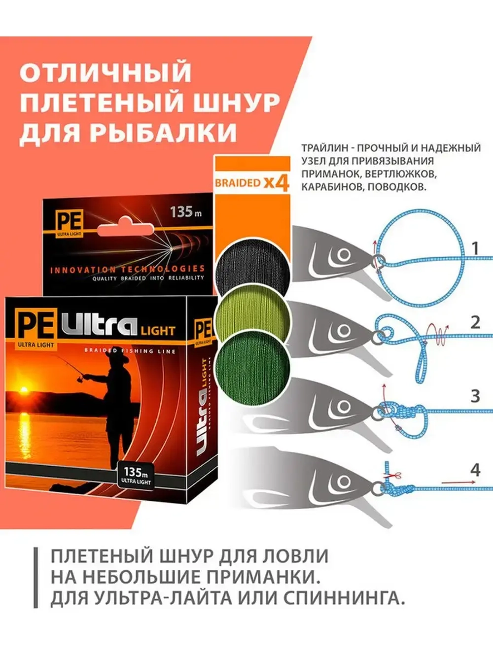Плетеный шнур для рыбалки PE ULTRA LIGHT Black 0,04mm 135m