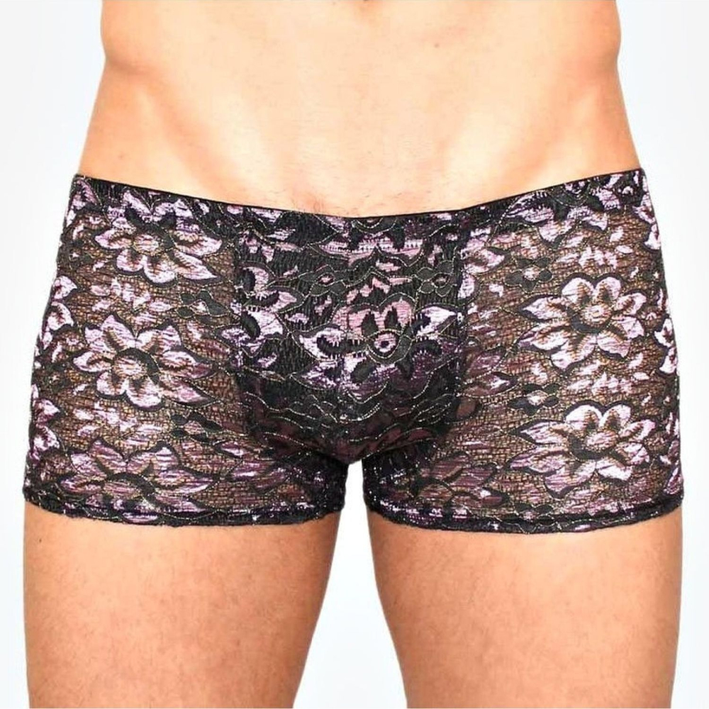 Мужские трусы-боксеры с контрастным цветочным узором (Размер: S) (Цвет: темно-серый)