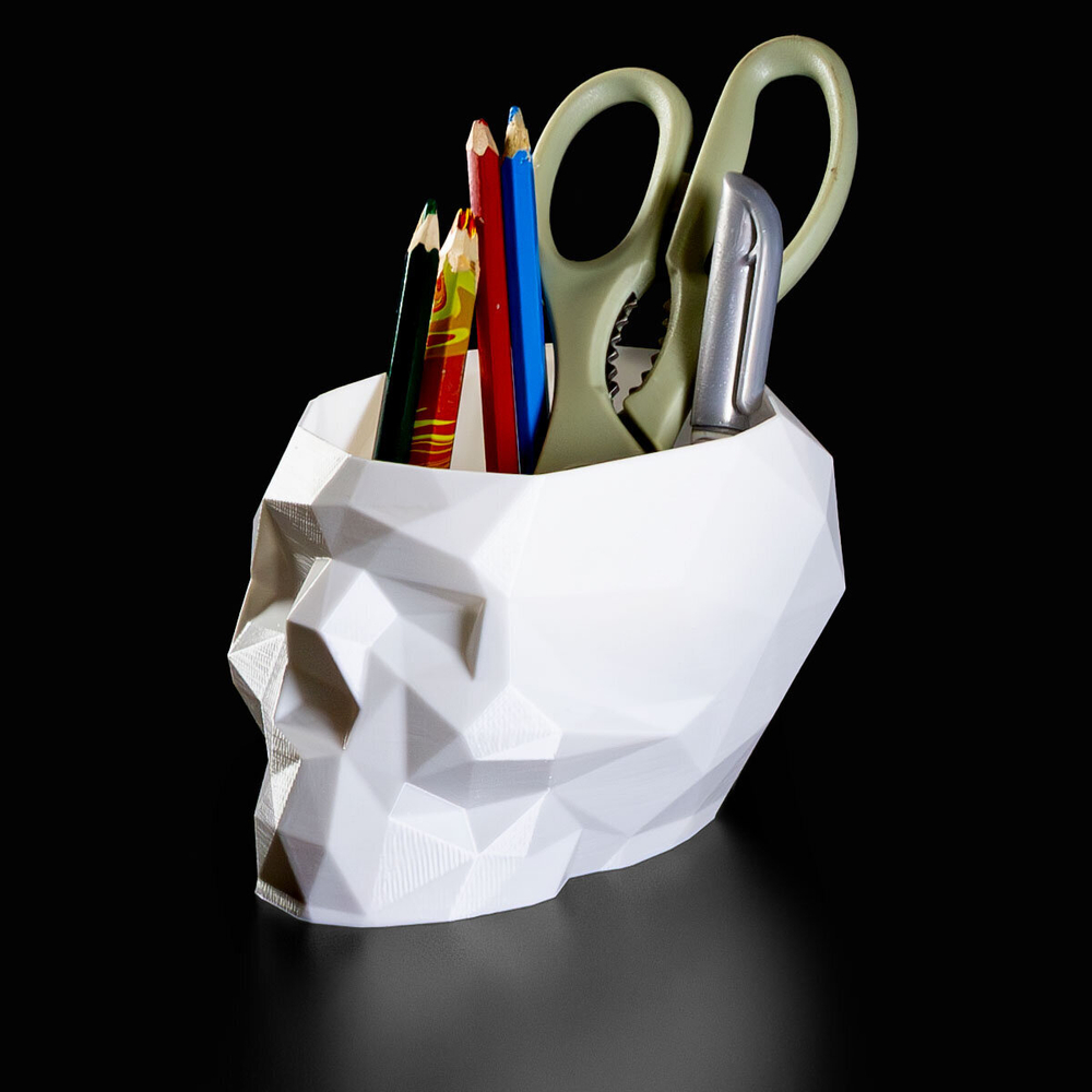 Череп-Ваза для конфет/карандашей, полигональная, 3D печать, белая