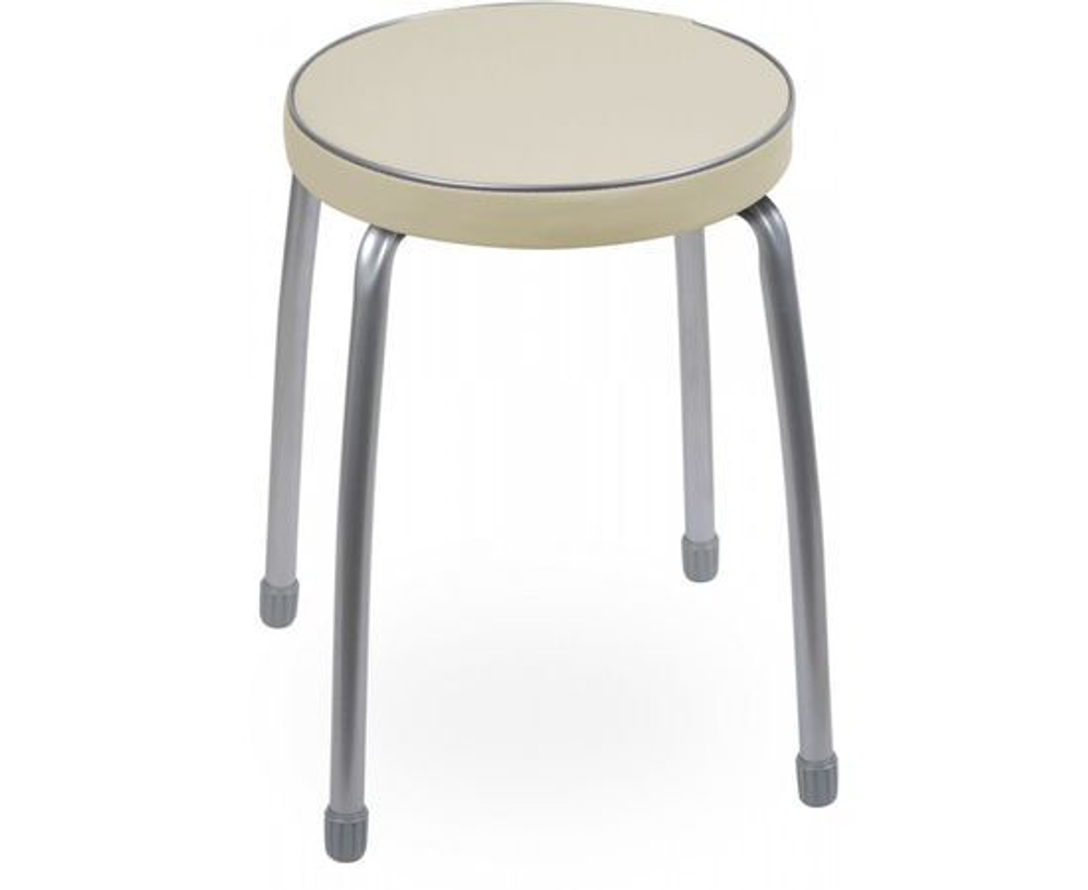 Табурет Nika Фабрик 2, круглый, слоновая кость, винилискожа, металл, 47 см, мягкое сиденье, до 120 кг