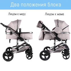 Коляска для новорожденных трансформер, 2в1 Luxmom 555 Серый Лен