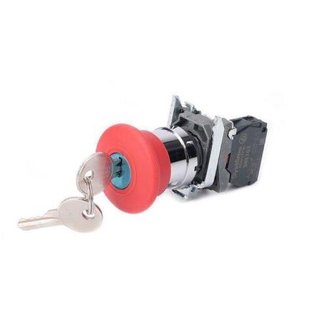 Кнопка аварийного останова SB4 в сборе 22мм 40мм ключ металл 1НЗ SE SB4BS142