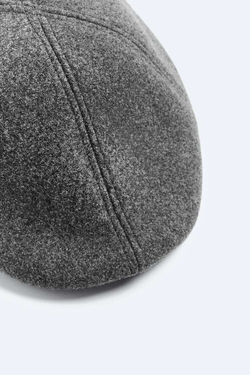ZARA ПЛОСКАЯ ФЛАНЕЛЕВАЯ КЕПКА, СЕРЫЙ С МЕЛАНЖЕВЫМ ЭФФЕКТОМ