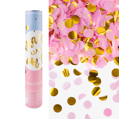 Пневмохлопушка Мальчик или Девочка, Круги фольга и тишью, Розовый/Золото ДБ