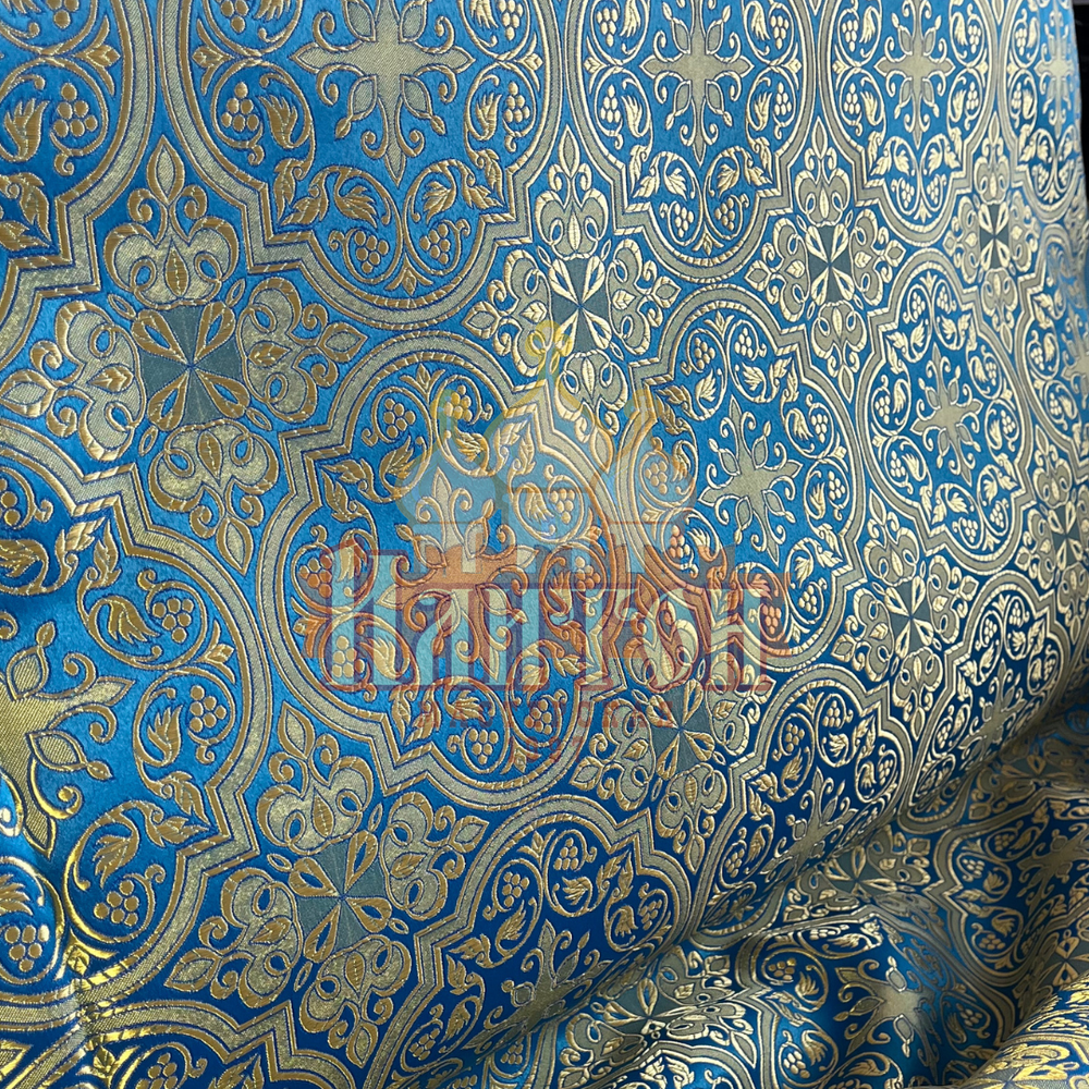 Шёлк "Шуйский" голубой с золотом