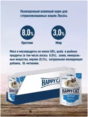 Пауч для стерилизованных кошек Happy Cat лосось кусочки в желе