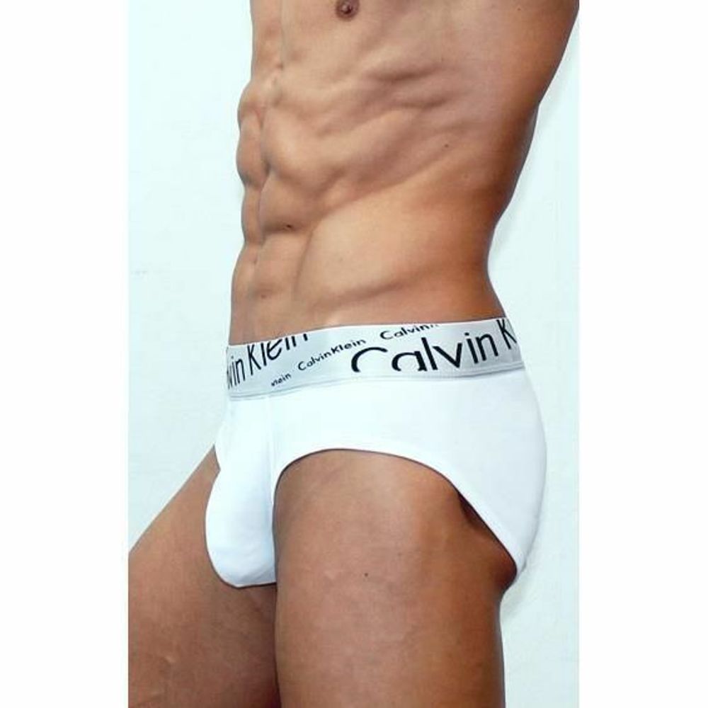 Мужские трусы брифы белые с косой резинкой Calvin Klein Steel Italics White