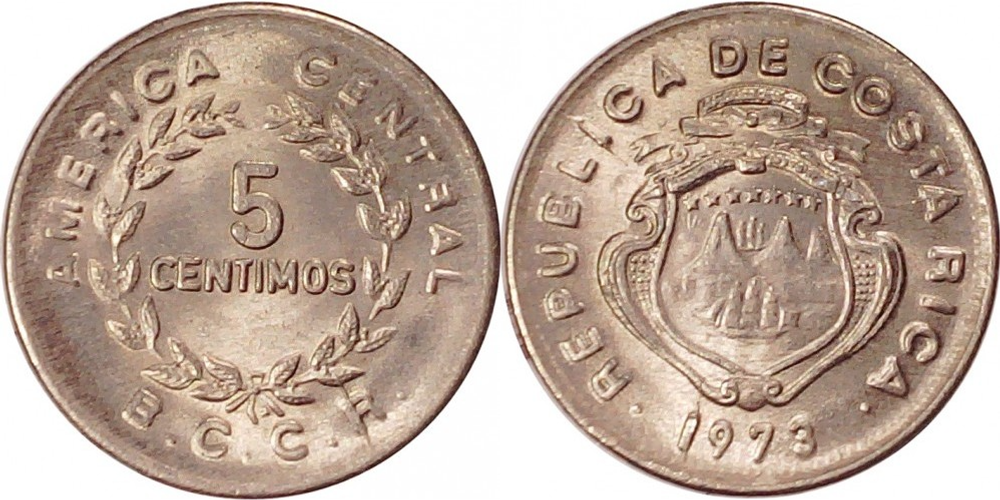 Коста-Рика 5 сентимо, 1972 - 1973 Герб XF