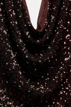 ZARA ТОП С АМЕРИКАНСКОЙ ПРОЙМОЙ И ПАЙЕТКАМИ, ШОКОЛАДНЫЙ