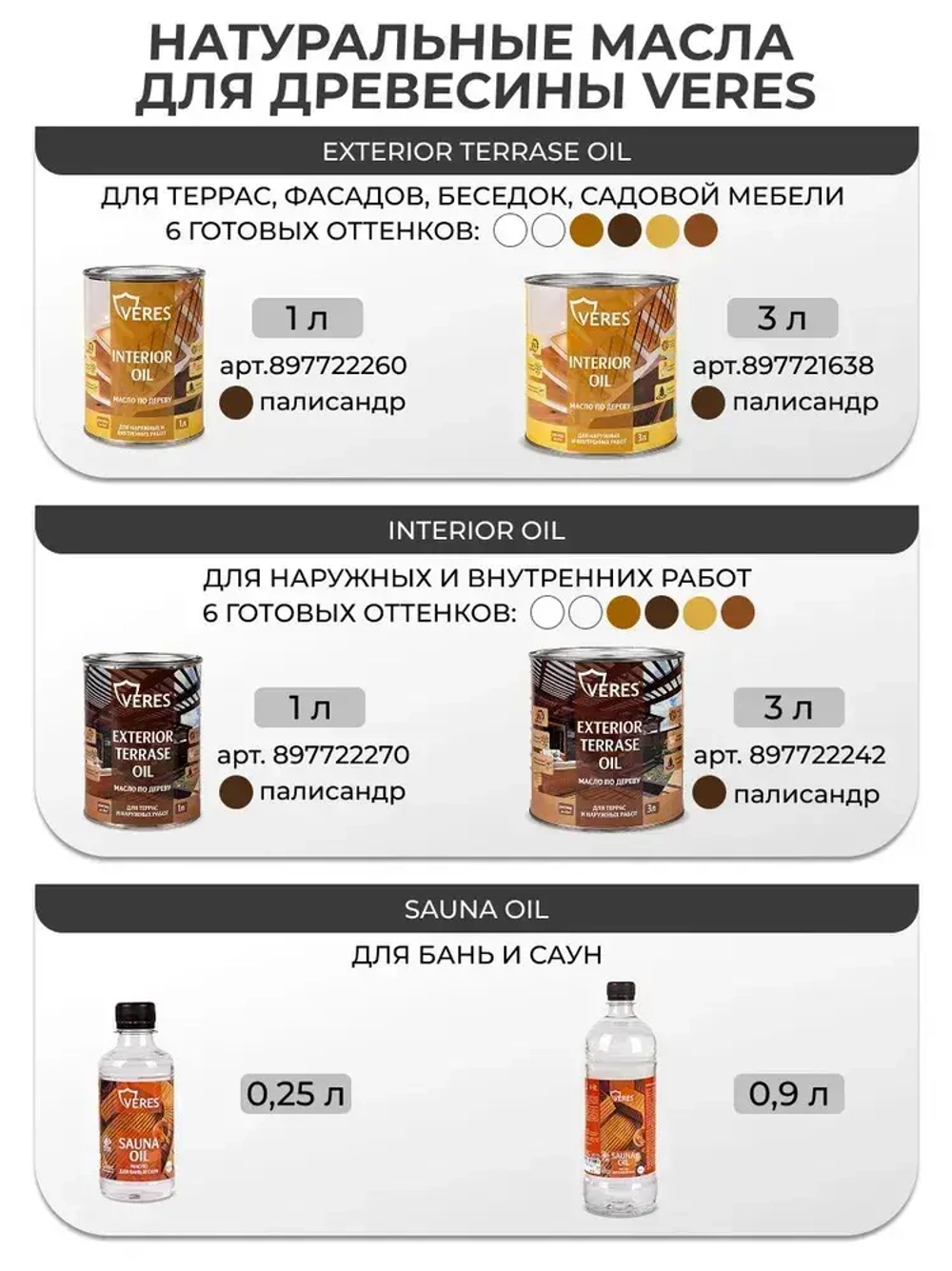 Масло для дерева Veres / Верес Exterior Terrase Oil, для террас, фасадов, беседок, садовой мебели, наружных работ 3 л, дуб