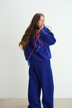 Брюки-бананы из футера с начесом, синие