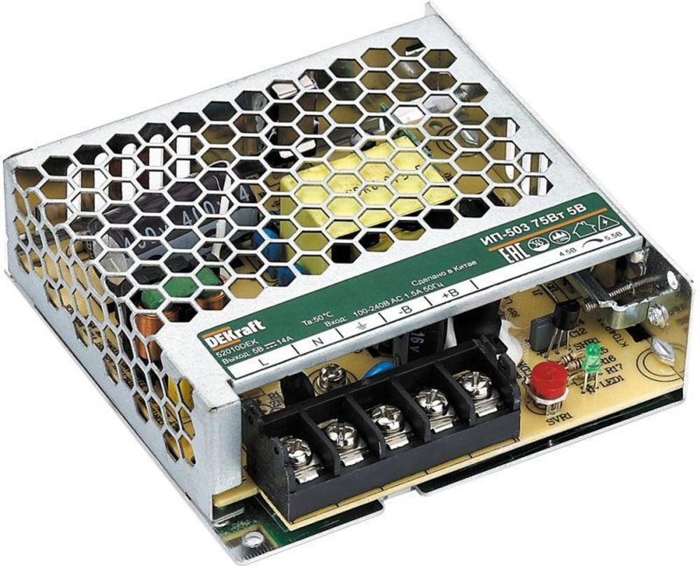 Источник питания импульсный 100Вт 12В 8.5А ИП-503 DEKraft 52016DEK Источник питания импульсный 100Вт 12В 8.5А ИП-503 DEKraft 52016DEK