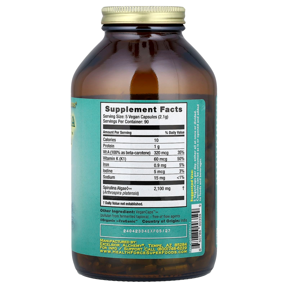 HealthForce Superfoods, Спирулина манна, 450 веганских капсул