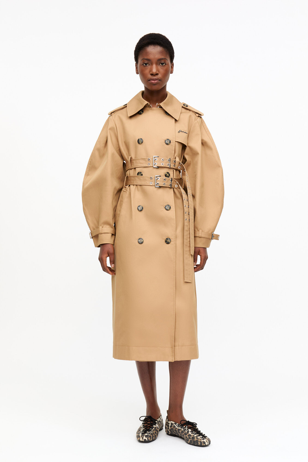 GANNI БАЛЕТКИ НА ШНУРОВКЕ, ЛЕОПАРДОВЫЙ