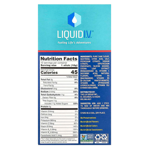 Liquid I.V., Hydration Multiplier®, смесь для приготовления электролитов, клубника, 10 пакетиков по 16 г (0,56 унции)