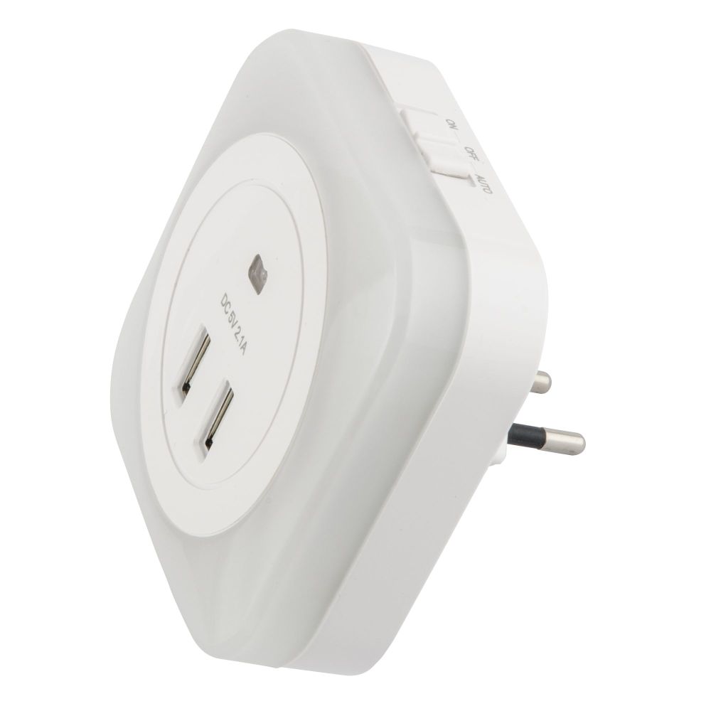 DTL-321 White-Sensor-2USB Светильник ночник с фотосенсором день-ночь. 2USB. Белый. ТМ Uniel