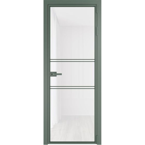 Алюминиевая дверь 2AX зелёный воск стекло белый триплекс