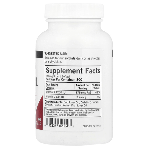 Kirkman Labs, Жир печени трески с витаминами A и D, 300 мягких таблеток