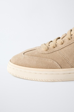 ZARA КОЖАНЫЕ КРОССОВКИ, ПЕСОЧНО-КОРИЧНЕВЫЙ